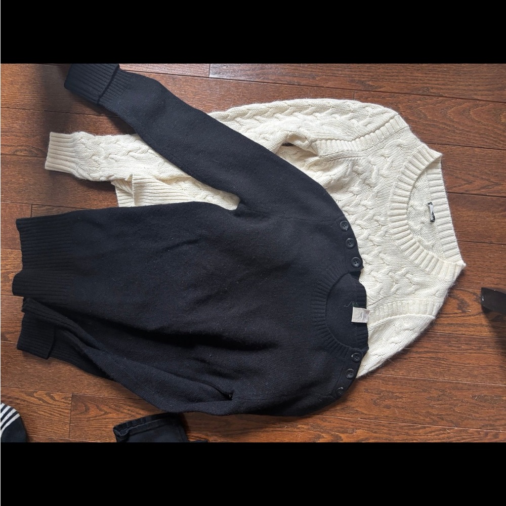 J. Crew Black and Cream Crew Neck Sweaters -cashmere blend